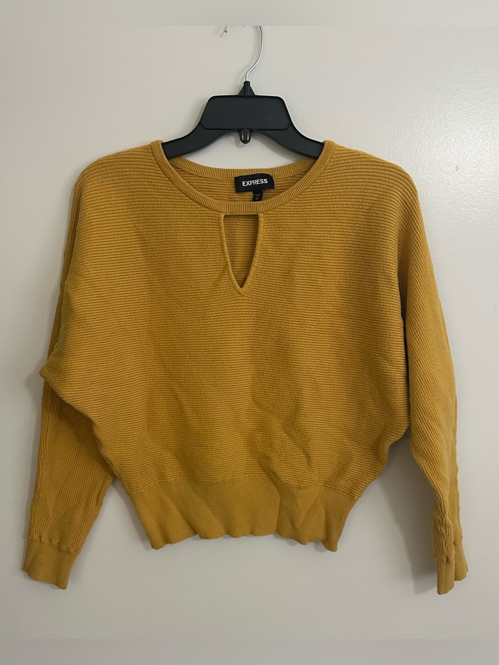 Express Mustard Ribbed Keyhole Crewneck Sweater